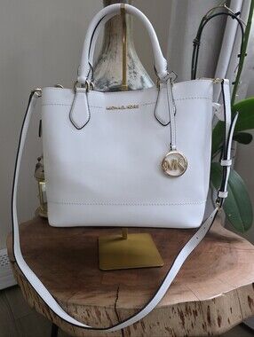 Michael Kors White Leather 2 Way Bag with Gold MK Charm